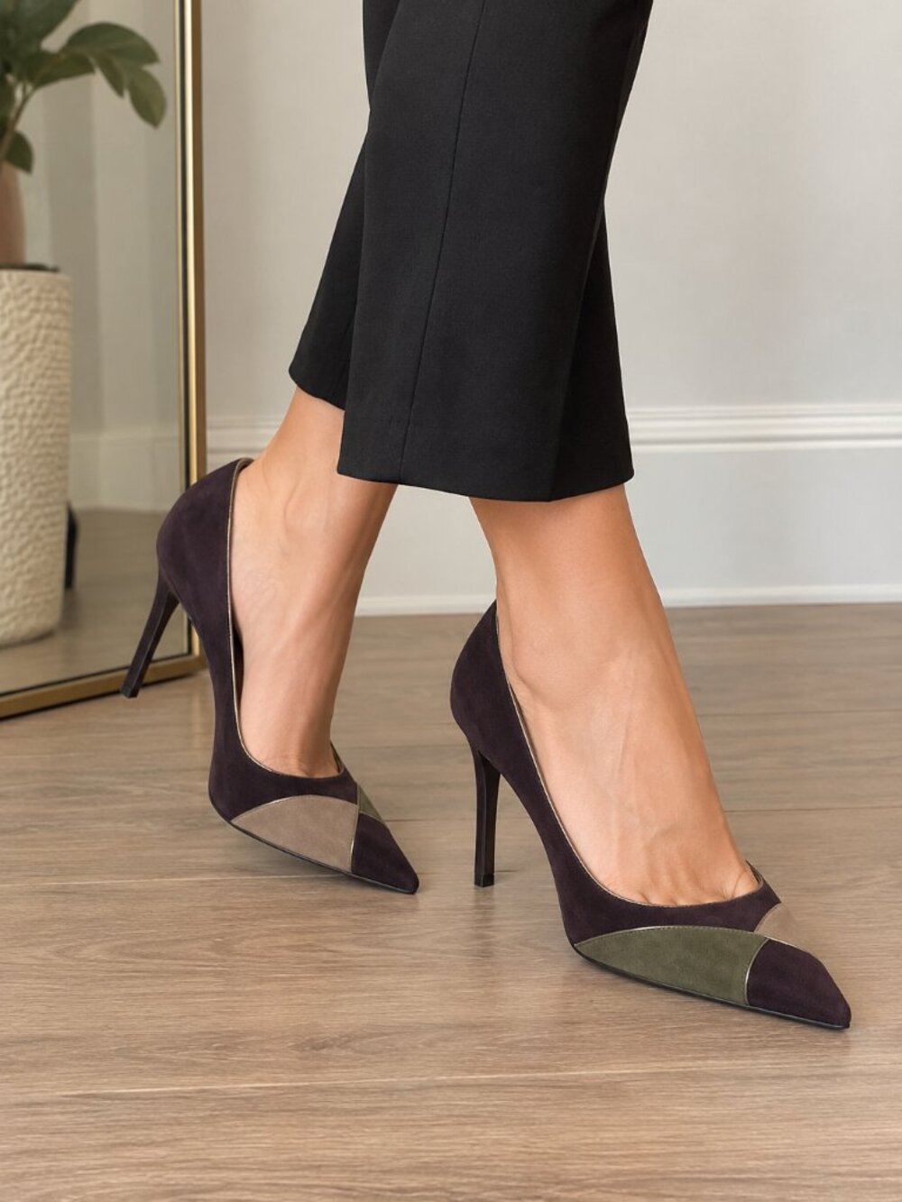 Bakers Colorblock Pointed Toe Stiletto Pumps Brown Olive Taupe Heels